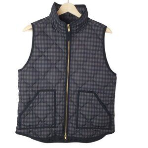 J. Crew Quilted Puffer Vest Women M Gray Brown Gingham‎ Check Down Fill Full zip